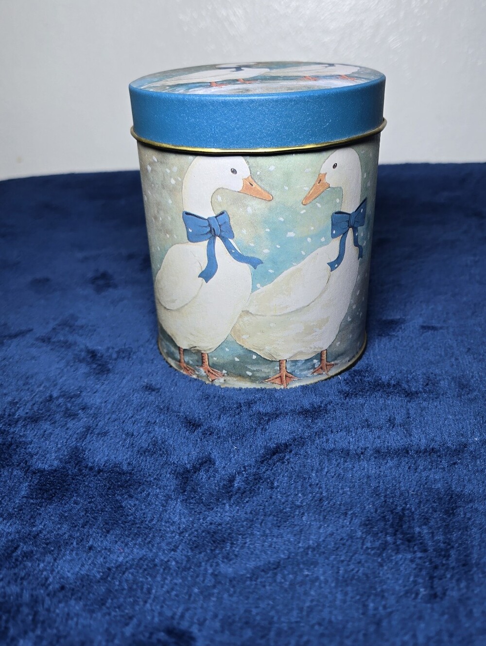 Vtg Blue Goose Duck Tin Canister 80's Cottagecore Grandma